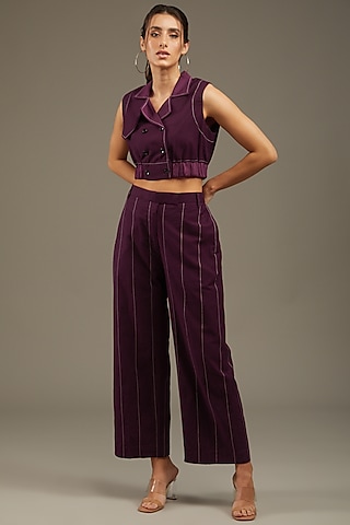 Wine Khadi Cotton Co-Ord Set by Anuj Bhutani