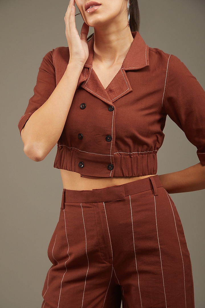 Rust Red Khadi Cotton Co-Ord Set by Anuj Bhutani at Pernia's Pop Up Shop