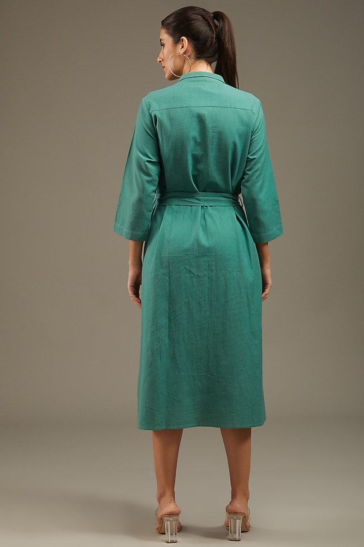 Sea Green Khadi Cotton Embroidered A-Line Summer Dress by Anuj Bhutani at Pernia's Pop Up Shop