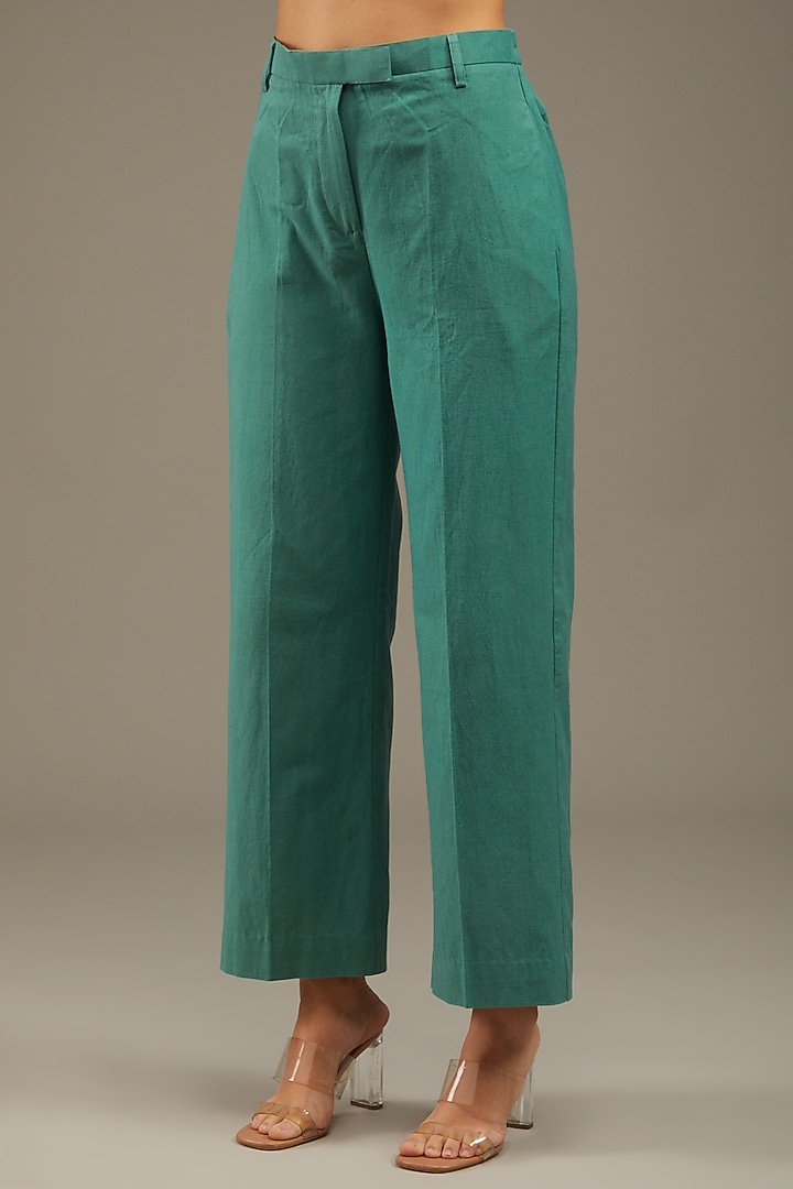 Sea Green Khadi Cotton Embroidered Blazer Set by Anuj Bhutani at Pernia's Pop Up Shop