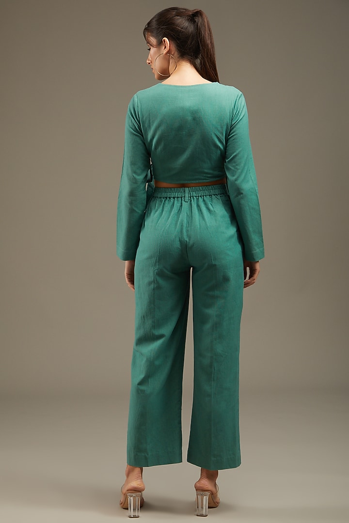 Sea Green Khadi Cotton Embroidered Co-Ord Set by Anuj Bhutani at Pernia's Pop Up Shop