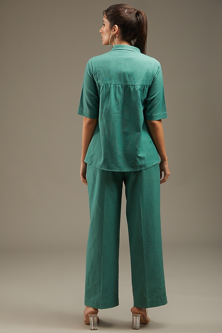 Sea Green Cotton Khadi Embroidered Co-Ord Set by Anuj Bhutani at Pernia's Pop Up Shop