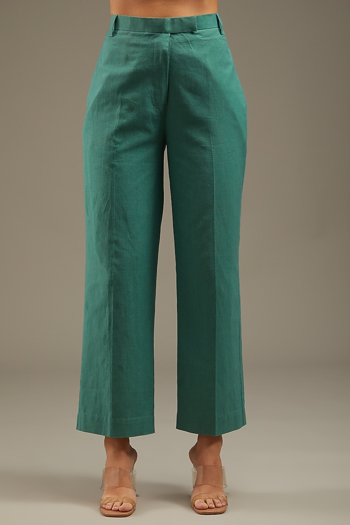 Sea Green Cotton Khadi Embroidered Co-Ord Set by Anuj Bhutani at Pernia's Pop Up Shop