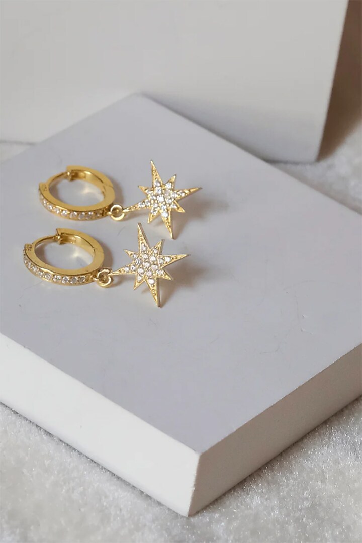 Gold Finish Zircon Dangler Earrings In Sterling Silver by Anushka Jain at Pernia's Pop Up Shop