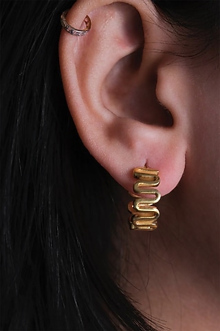 Gold Finish Hoop Earrings In Sterling Silver by Anushka Jain