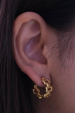 Gold Finish Hoop Earrings In Sterling Silver by Anushka Jain