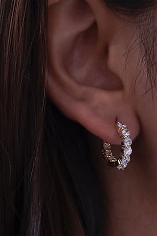 Gold Finish Zircon Hoop Earrings In Sterling Silver by Anushka Jain