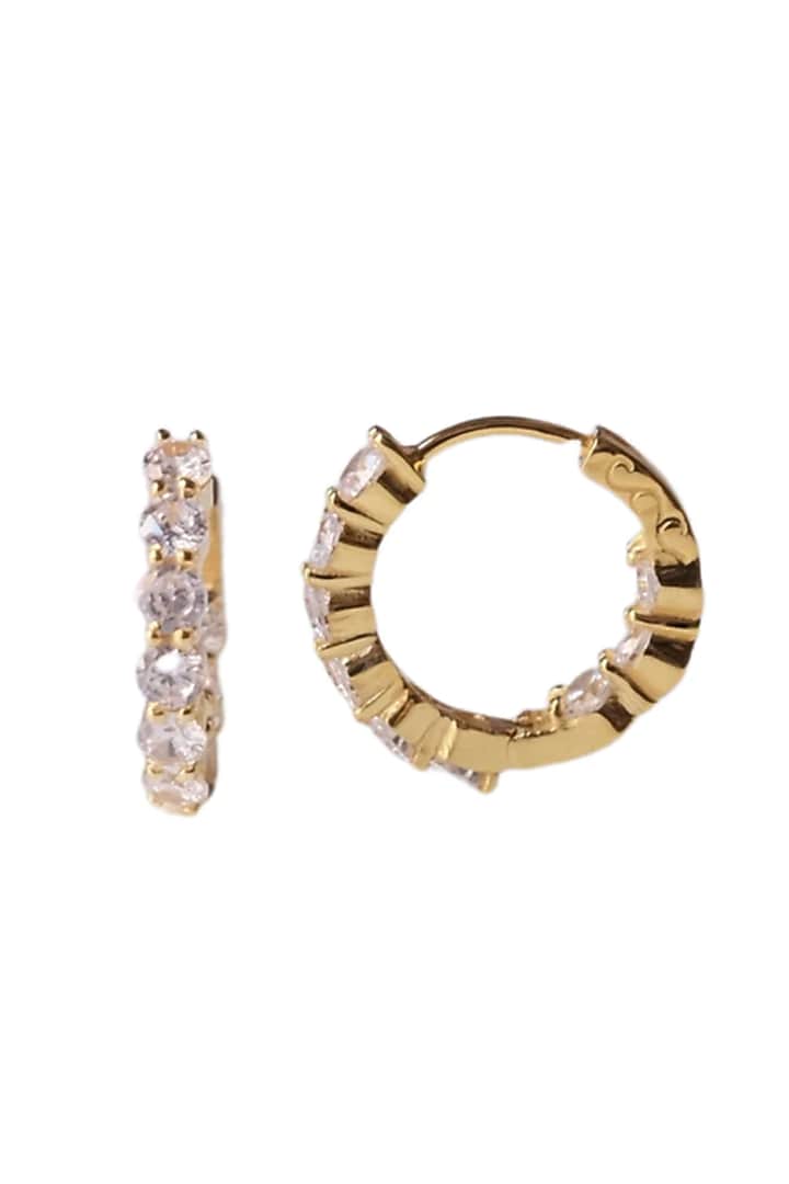 Gold Finish Zircon Hoop Earrings In Sterling Silver by Anushka Jain at Pernia's Pop Up Shop