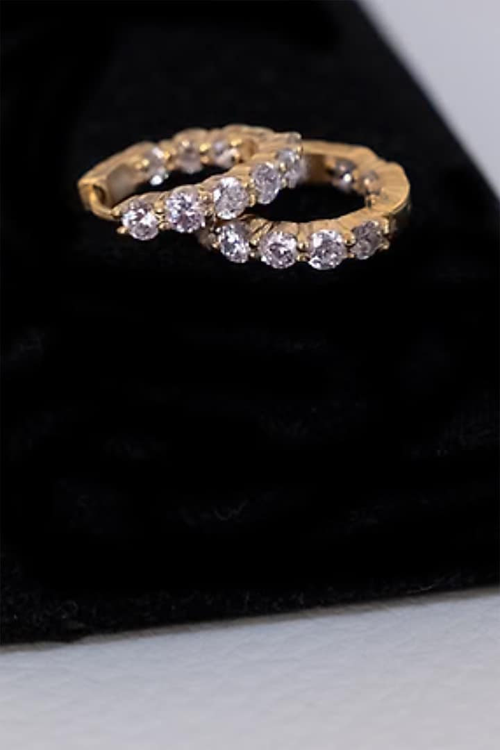 Gold Finish Zircon Hoop Earrings In Sterling Silver by Anushka Jain at Pernia's Pop Up Shop