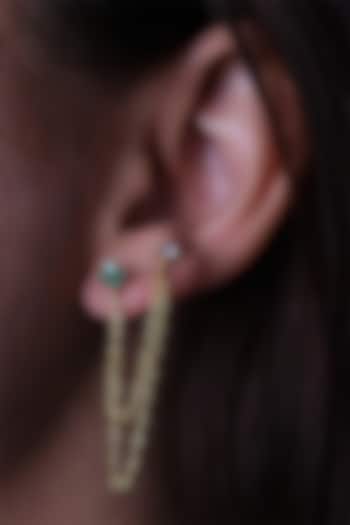 Gold Finish Zircon Chain Stud Earrings In Sterling Silver by Anushka Jain