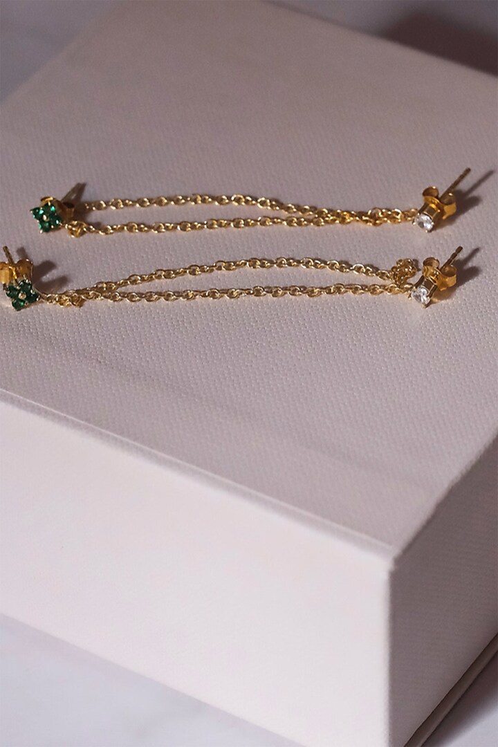 Gold Finish Zircon Chain Stud Earrings In Sterling Silver by Anushka Jain at Pernia's Pop Up Shop