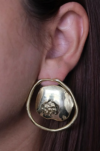 Gold Finish Stud Earrings In Sterling Silver by Anushka Jain
