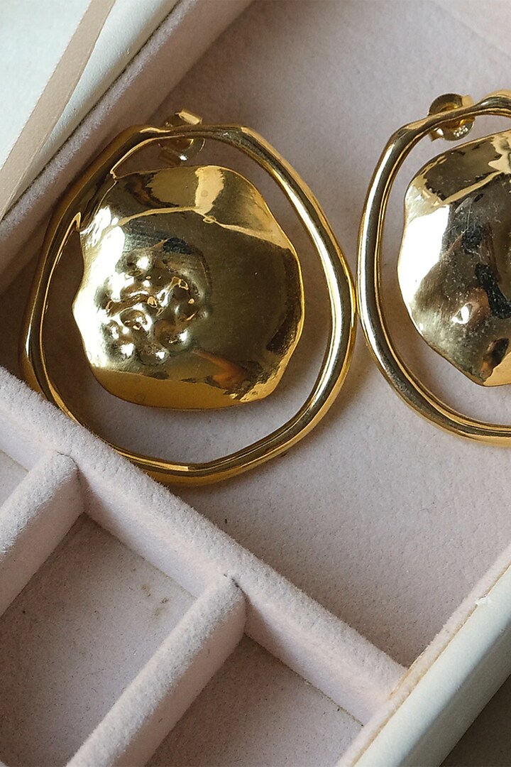 Gold Finish Stud Earrings In Sterling Silver by Anushka Jain at Pernia's Pop Up Shop