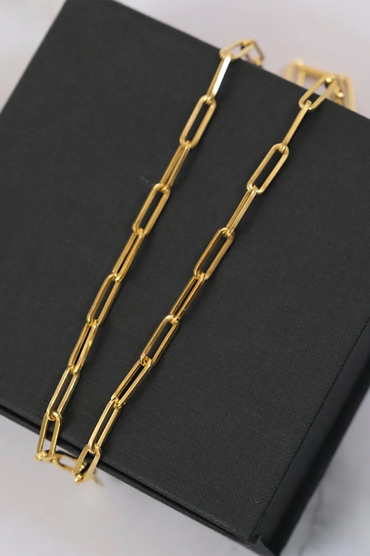 Gold Finish Paper Clip Chain Necklace In Sterling Silver by Anushka Jain at Pernia's Pop Up Shop