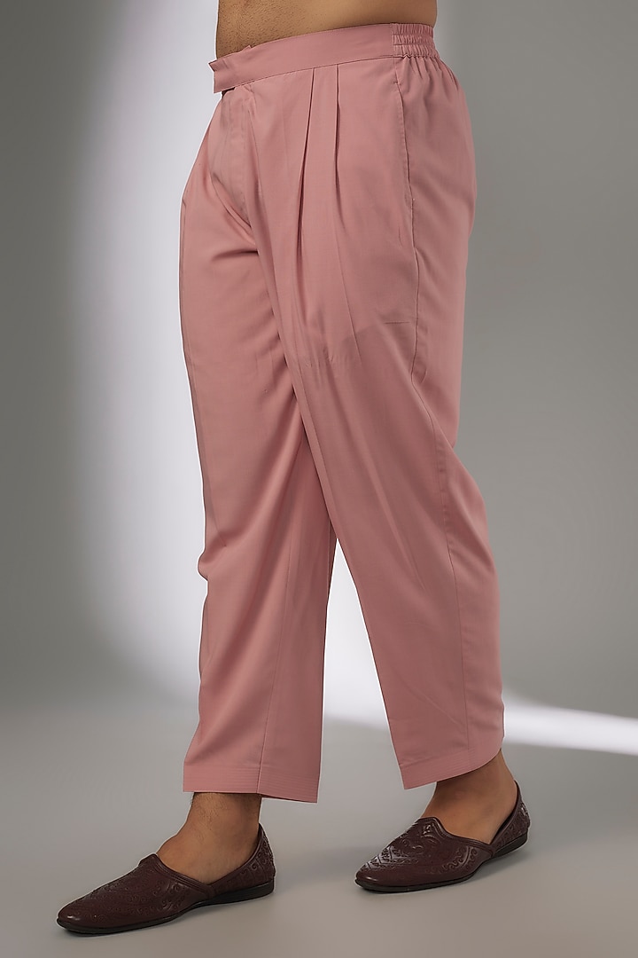 Peach Pink Fine Ruby Cotton Embroidered Kurta Set by AJAY KMR at Pernia's Pop Up Shop