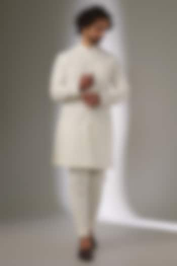 White Corduroy Kurta Set by AJAY KMR