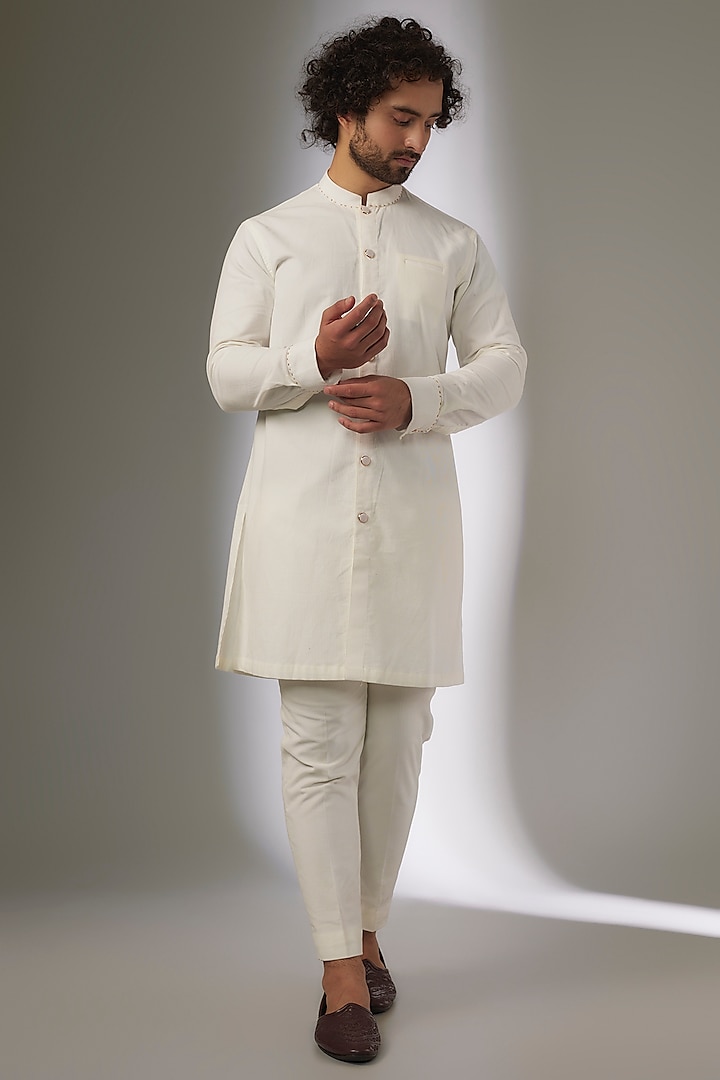 White Corduroy Kurta Set by AJAY KMR at Pernia's Pop Up Shop