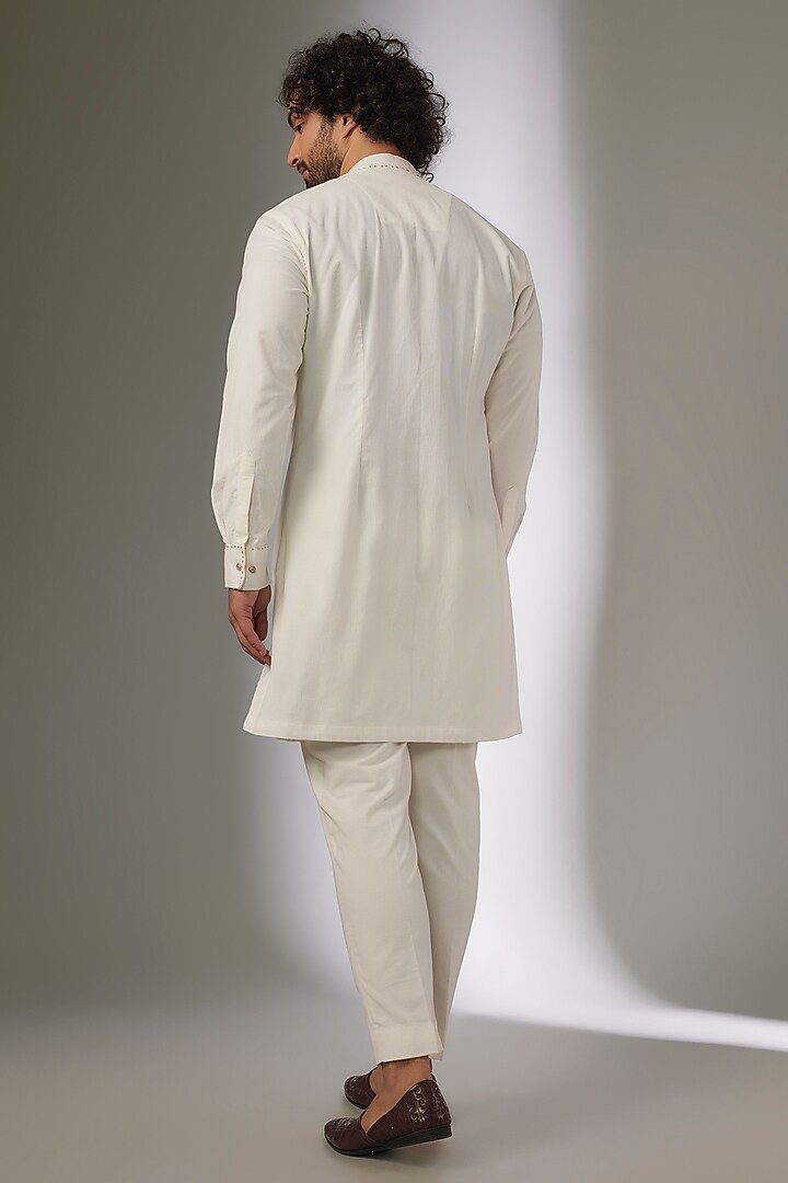 White Corduroy Kurta Set by AJAY KMR at Pernia's Pop Up Shop