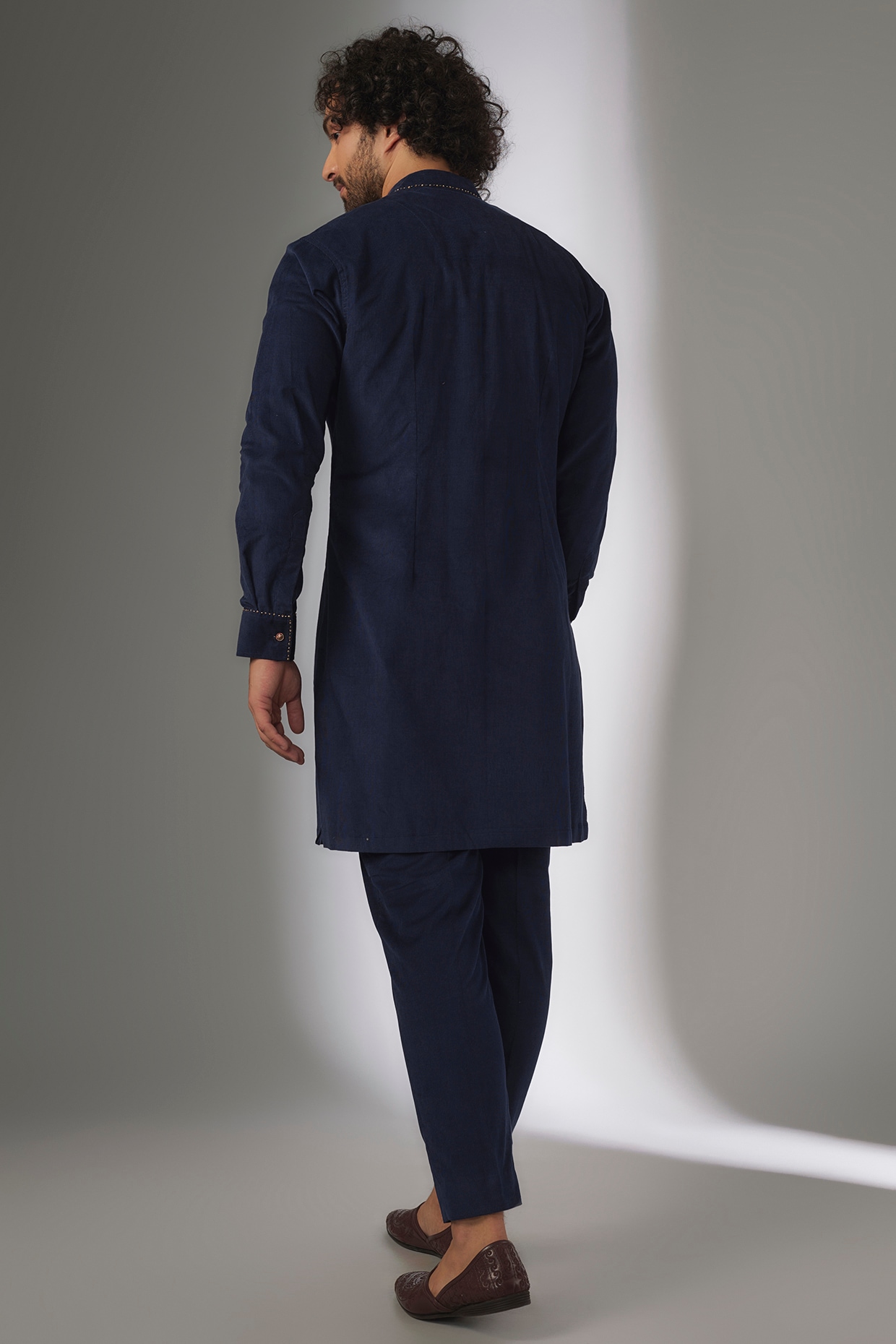 Blue Corduroy Kurta Set by AJAY KMR at Pernia's Pop Up Shop 2026
