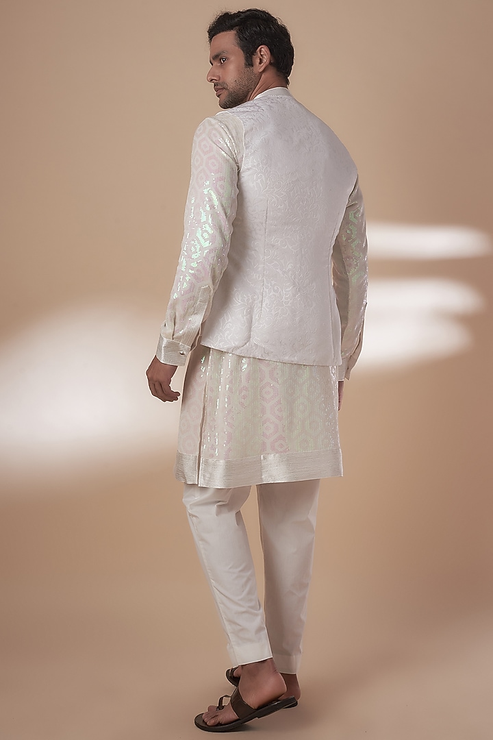 White Viscose Silk Anchor Embroidered Indowestern Set by AJAY KMR at Pernia's Pop Up Shop