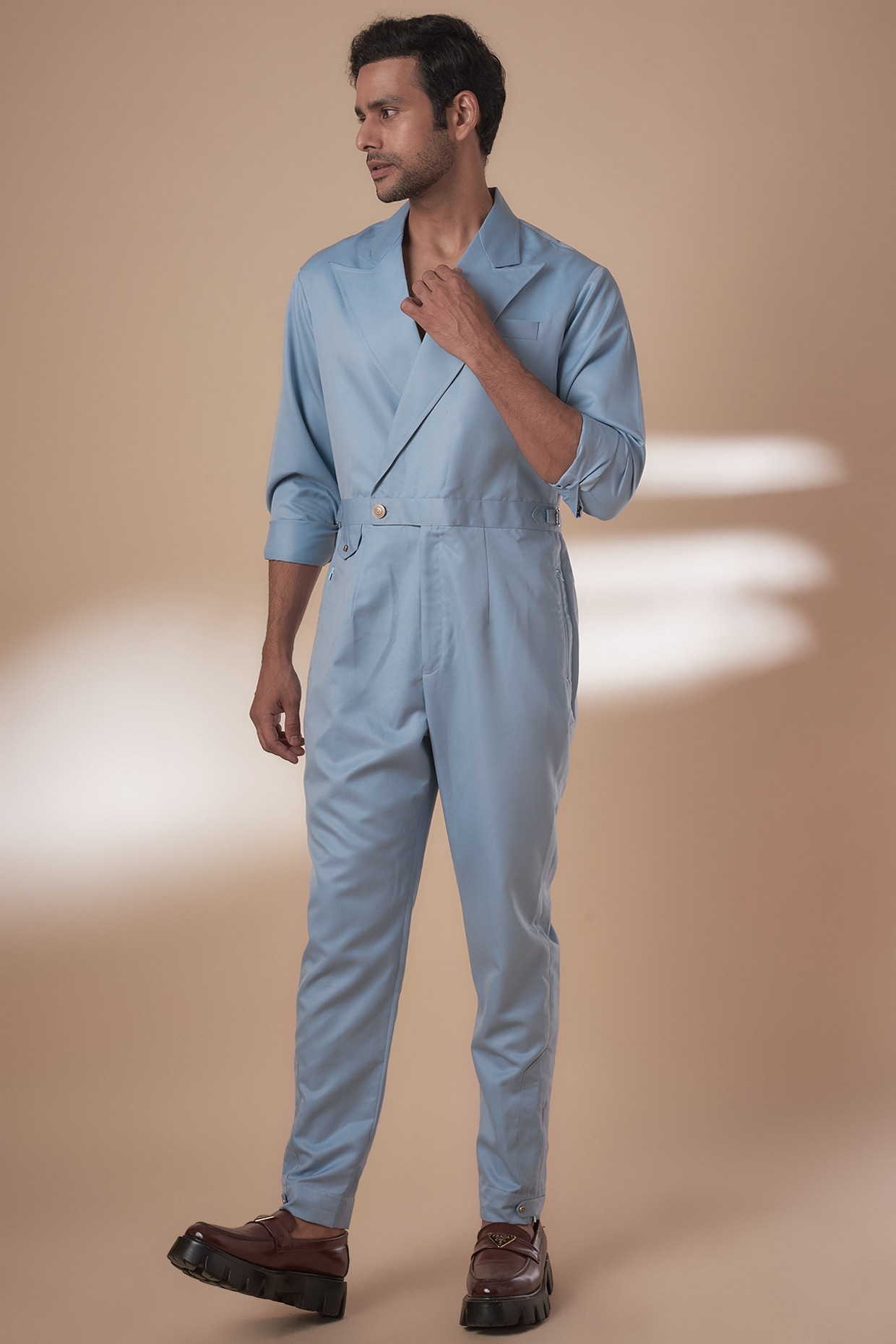 Buy Blue Puff Sleeves Denim Jumpsuit for Women - ONLY