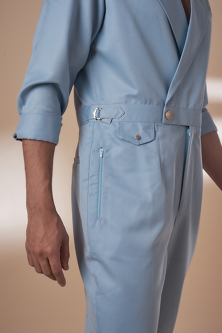 Powder Blue Blended Suiting Jumpsuit by AJAY KMR at Pernia's Pop Up Shop