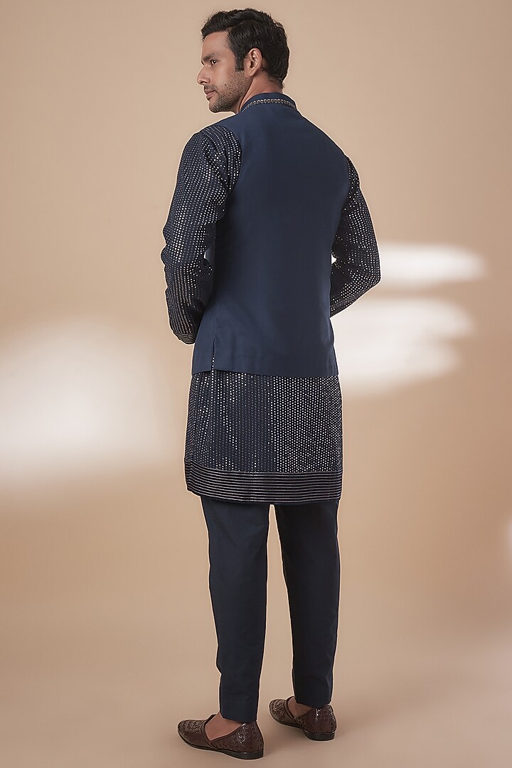 Blue Viscose Silk Nehru Jacket Set by AJAY KMR at Pernia's Pop Up Shop