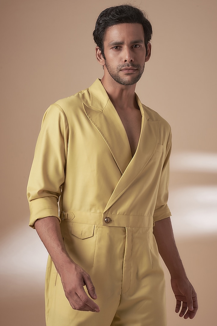 Yellow Blended Suiting Jumpsuit by AJAY KMR at Pernia's Pop Up Shop