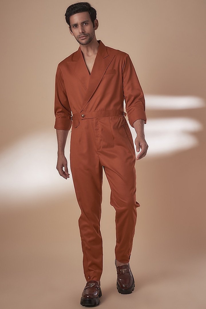 Rust Blended Suiting Jumpsuit by AJAY KMR