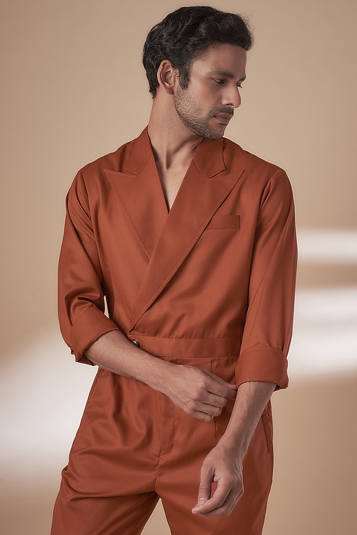 Rust Blended Suiting Jumpsuit by AJAY KMR at Pernia's Pop Up Shop