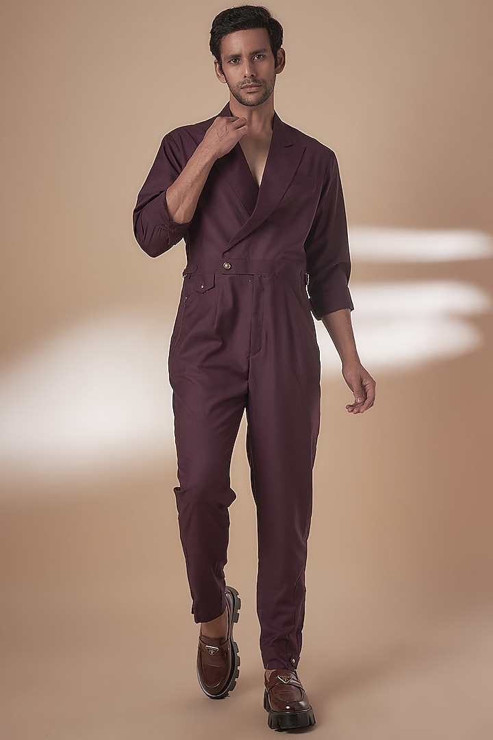 Wine Blended Suiting Jumpsuit by AJAY KMR