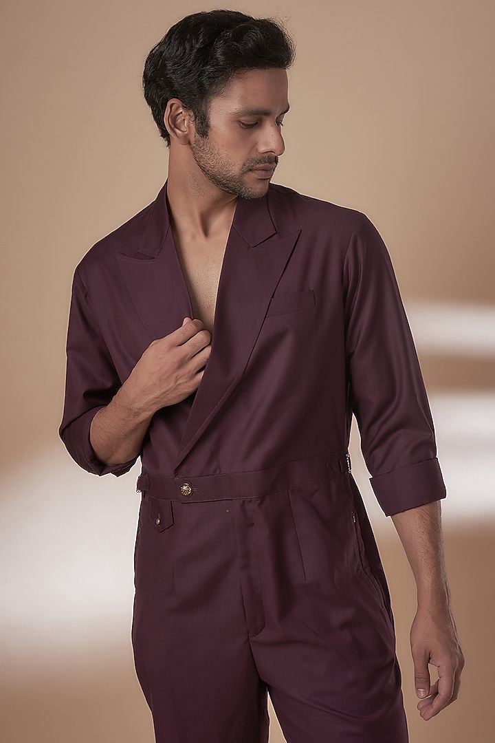 Wine Blended Suiting Jumpsuit by AJAY KMR at Pernia's Pop Up Shop