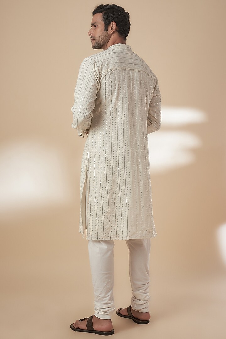 Ivory Viscose Silk Anchor Embroidered Sequins Kurta Set by AJAY KMR at Pernia's Pop Up Shop