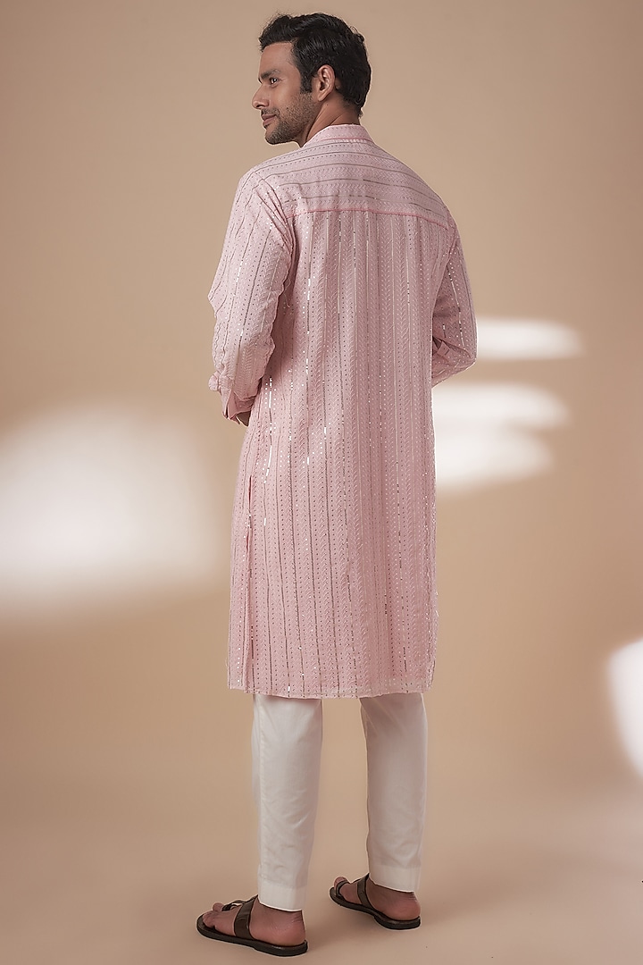 Pink Viscose Silk Anchor Embroidered Sequins Kurta Set by AJAY KMR at Pernia's Pop Up Shop