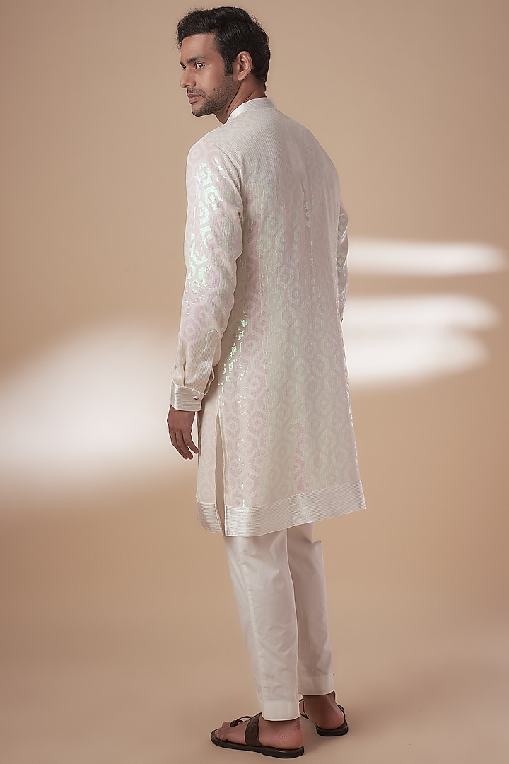 White Viscose Silk Anchor Embroidered Sequins Kurta Set by AJAY KMR at Pernia's Pop Up Shop