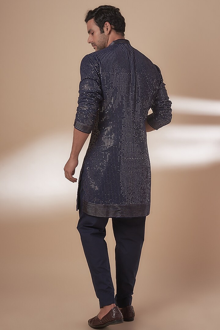 Blue Viscose Silk Anchor Embroidered Sequins Kurta Set by AJAY KMR at Pernia's Pop Up Shop