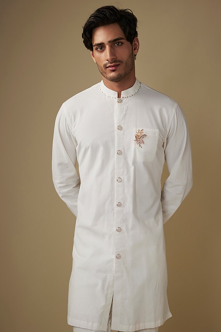 White Corduroy Kurta Set by AJAY KMR at Pernia's Pop Up Shop