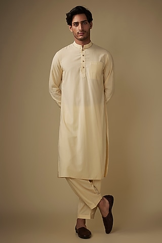 Off-White Corduroy Kurta Set by AJAY KMR