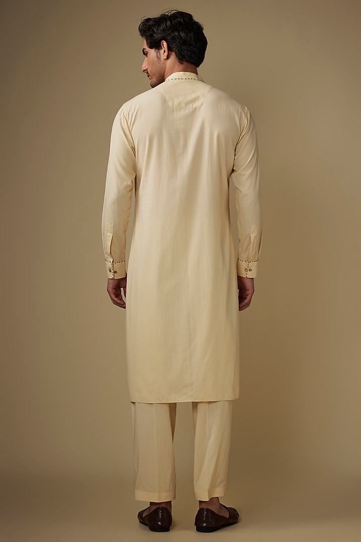 Off-White Corduroy Kurta Set by AJAY KMR at Pernia's Pop Up Shop