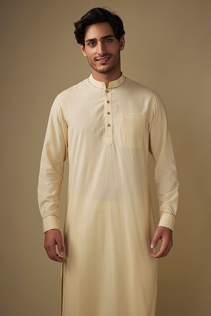 Off-White Corduroy Kurta Set by AJAY KMR at Pernia's Pop Up Shop