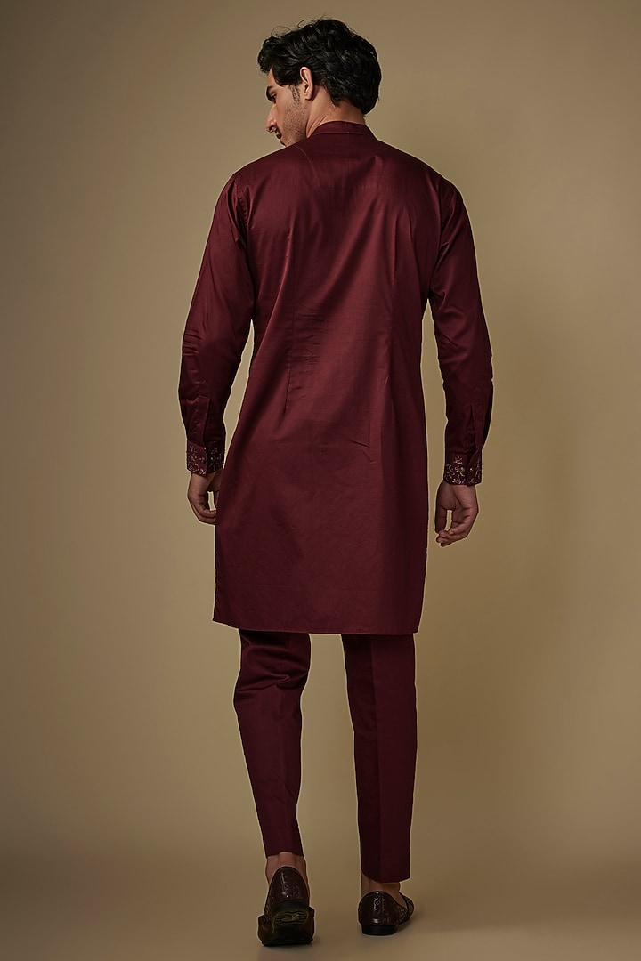 Maroon Corduroy Kurta Set by AJAY KMR at Pernia's Pop Up Shop