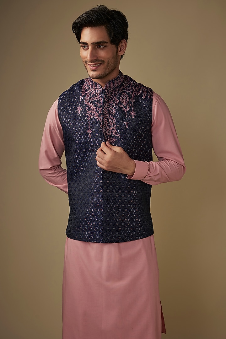 Multi-Colored Twill Cotton Silk Abstract Printed Bundi Jacket Set by AJAY KMR at Pernia's Pop Up Shop
