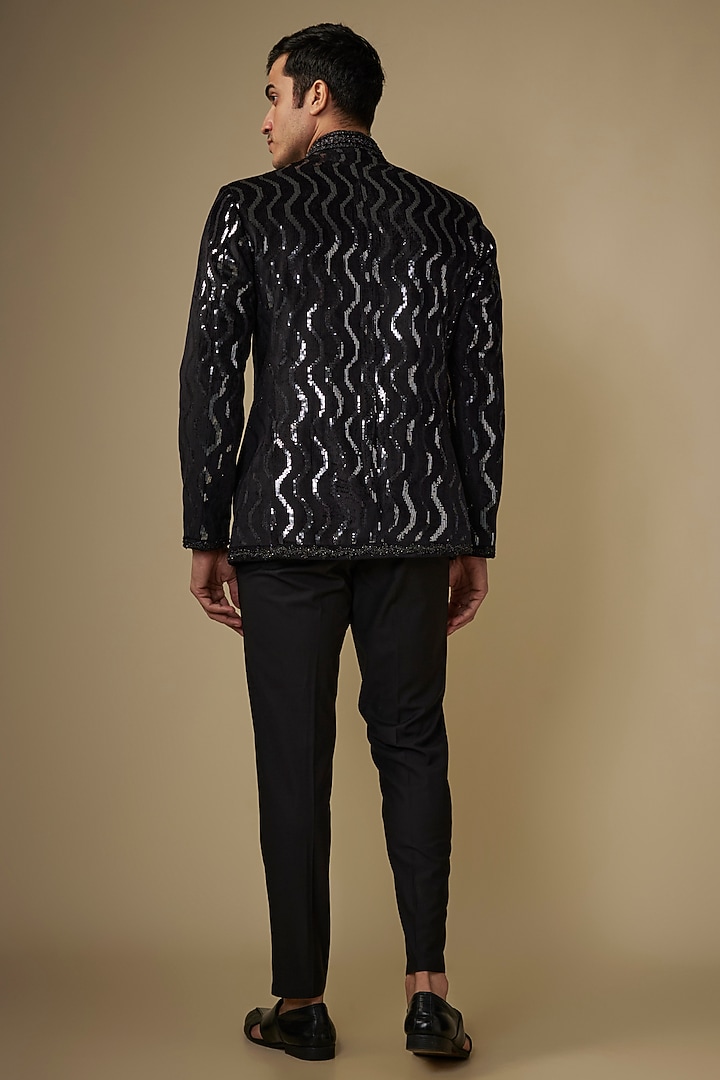 Black Sequins Hand & Machine Embroidered Jodhpuri Set by AJAY KMR at Pernia's Pop Up Shop