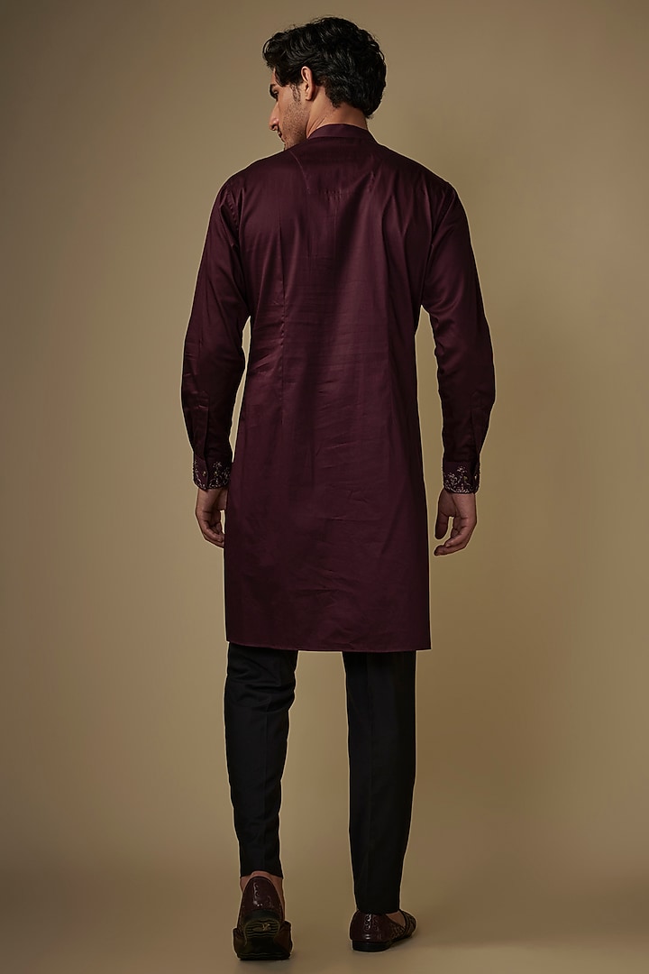 Wine Twill Cotton Kurta Set by AJAY KMR at Pernia's Pop Up Shop