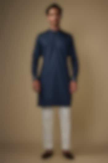 Blue Twill Cotton Kurta Set by AJAY KMR at Pernia's Pop Up Shop