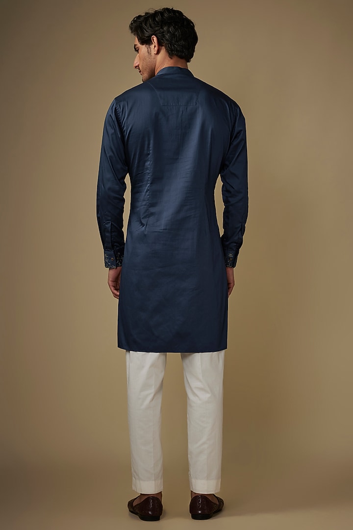 Blue Twill Cotton Kurta Set by AJAY KMR at Pernia's Pop Up Shop