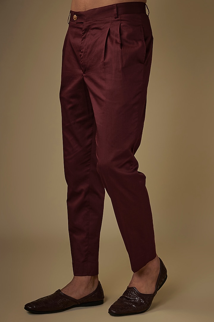 Maroon Velvet Hand & Machine Embroidered Long Jacket Set by AJAY KMR at Pernia's Pop Up Shop