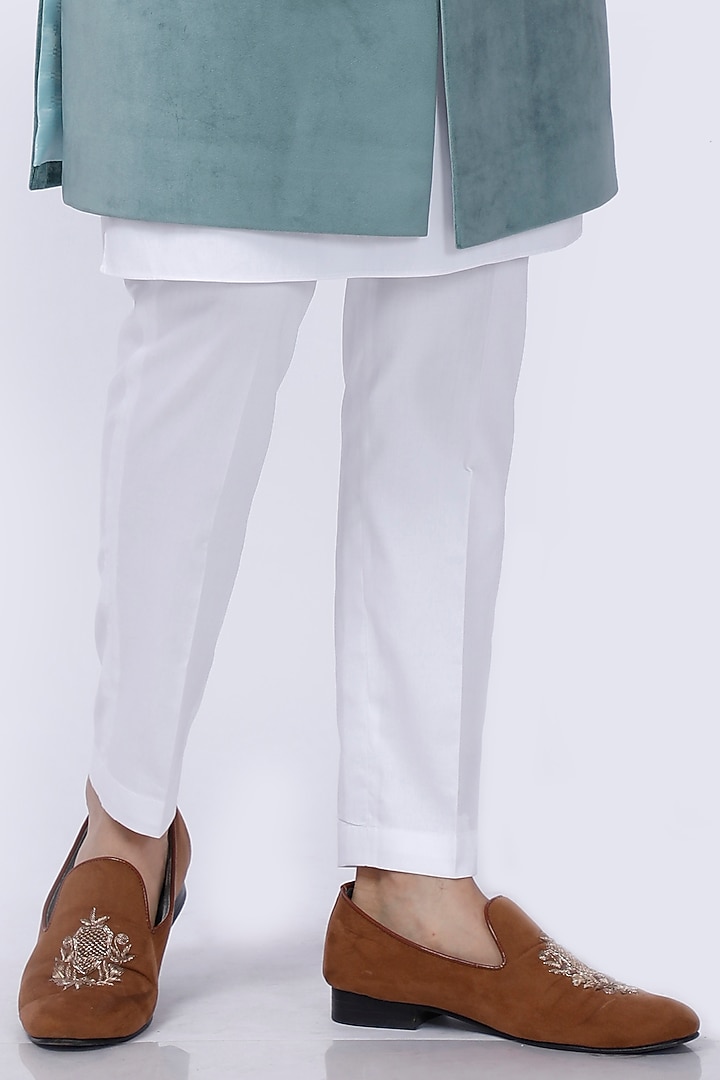 Pista Green Velvet Zardosi Embroidered Wedding Sherwani Set by AJAY KMR at Pernia's Pop Up Shop