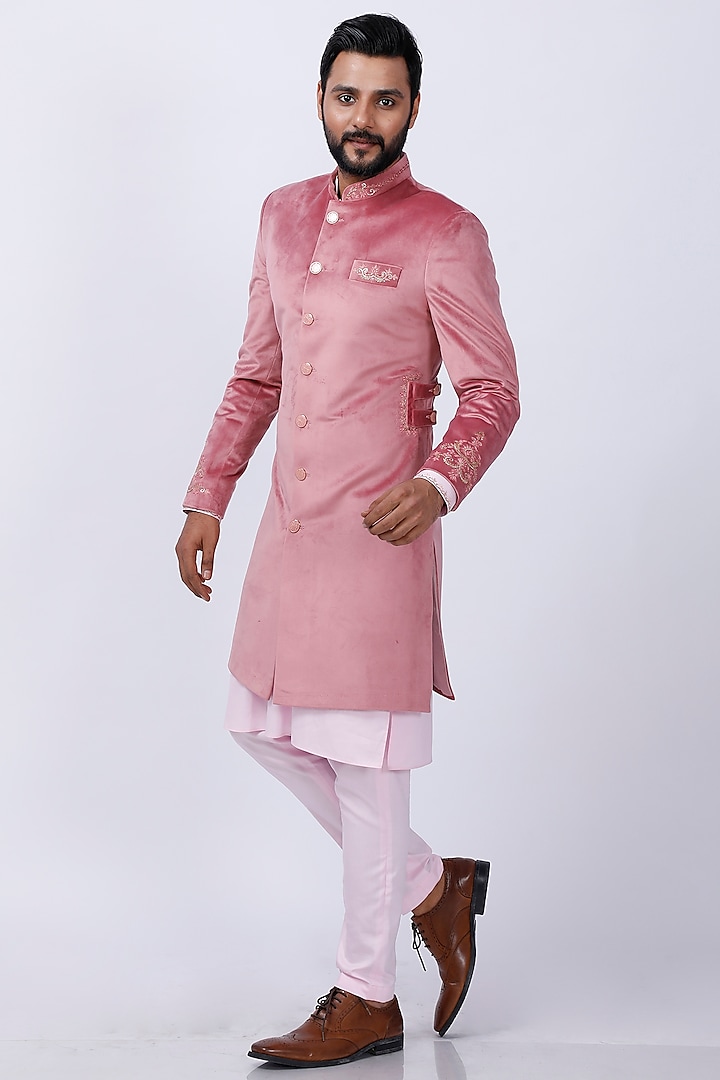 Pink Embroidered Sherwani Set by AJAY KMR