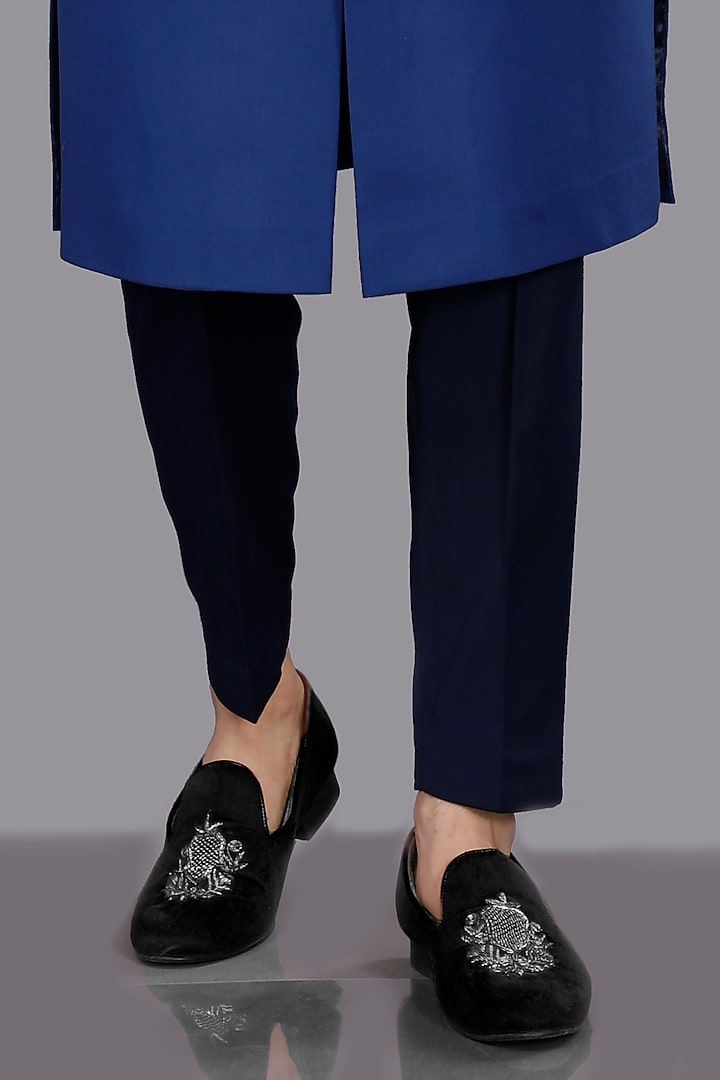 Blue Suiting Zardosi Embroidered Wedding Sherwani Set by AJAY KMR at Pernia's Pop Up Shop